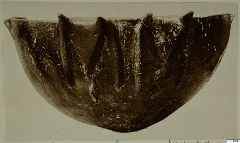 Pottery Red Polished III bowl from Vounous, with a vertical ridged pattern on its body