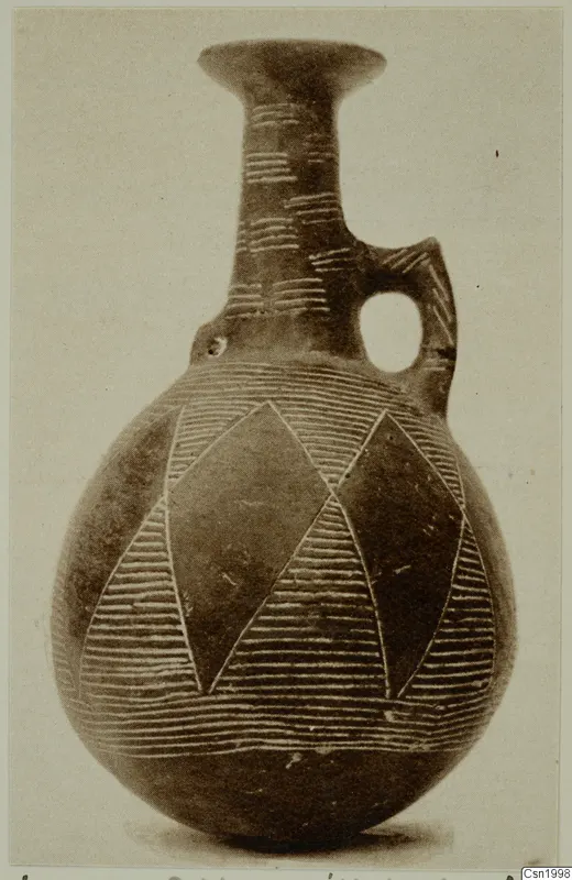 Red Polished II jug from Vounous with incised horizontal lines and diamond-shaped panels
