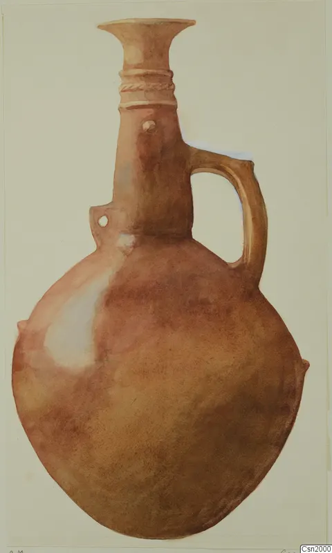 Watercolour drawing of a Red Polished II jug with a single loop handle