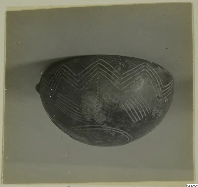 Pottery Red Polished II bowl with incised zigzag and hatched decoration