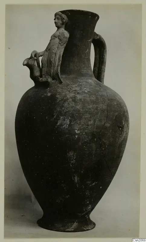 Pottery vessel with a moulded female figure on its shoulder, from Marion tombs 31–45