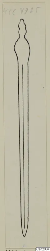 Drawing of an iron sword with a knobbed top and a long tapering blade