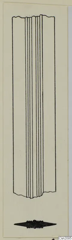 Drawing of iron weapons from Amathus tombs 1–9: a tall narrow object with lengthwise lines and a dark diamond-shaped piece below.