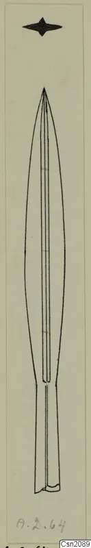 Line drawing of an iron weapon blade with a long socket, from Amathus tombs 1–9 finds.