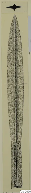 Drawing of an iron spearhead from Amathus, long leaf-shaped blade with a central rib and short tang