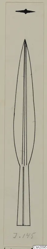 Drawing of an iron weapon with a leaf-shaped blade and a long tang