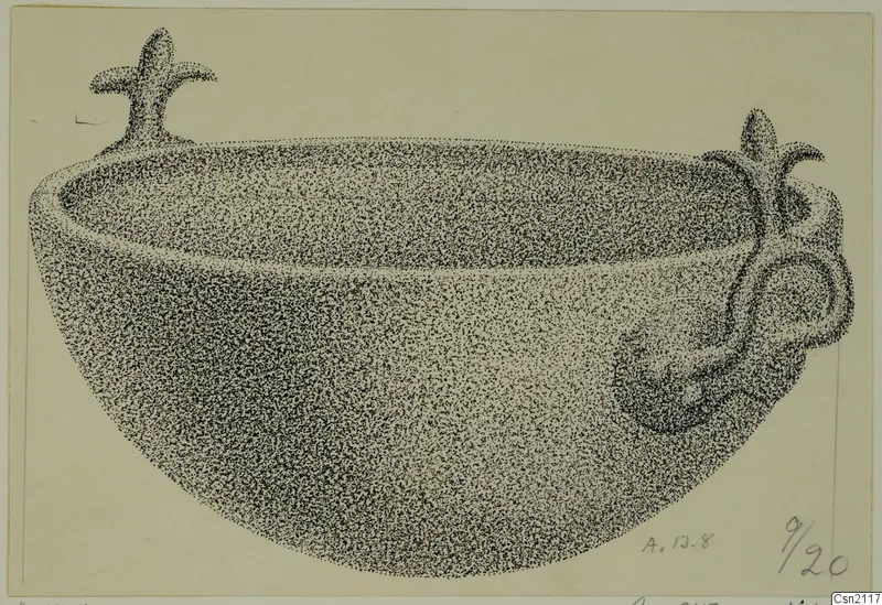 Stippled drawing of a deep bowl with two handles, from Amathus