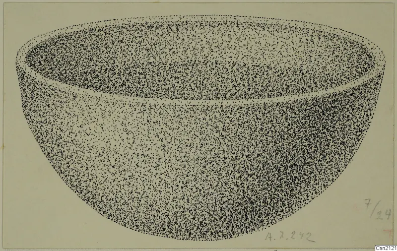 Stippled drawing of a wide, deep bowl with its rim shown as an ellipse, from Amathus
