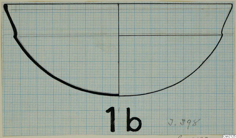 Drawn profile of a bowl on squared graph paper, rim along the top edge