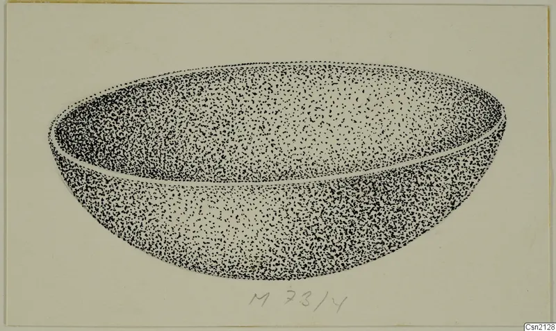 Stippled pen drawing of a shallow, wide bowl