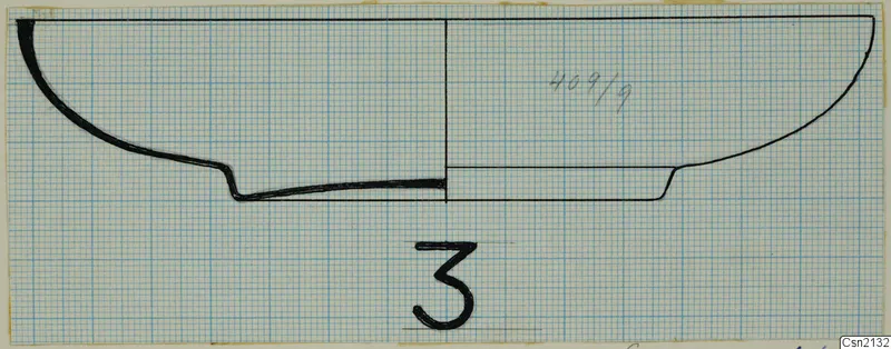 Profile drawing of a bowl in section, with a ring foot, drawn on graph paper