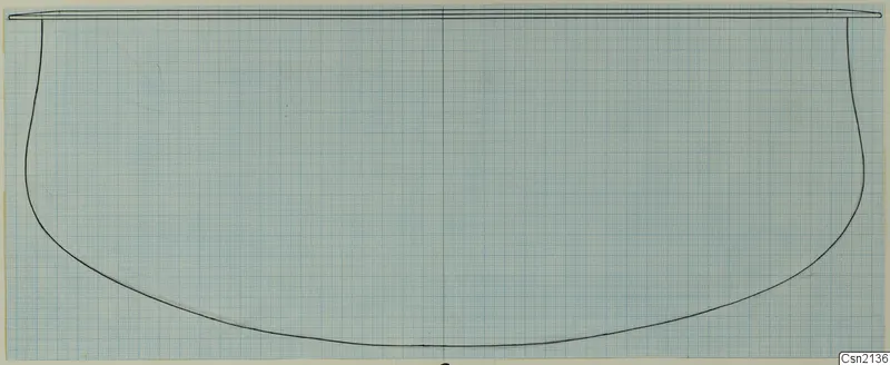Profile drawing of a bowl on squared paper, showing the outline of its rim, body and rounded base.