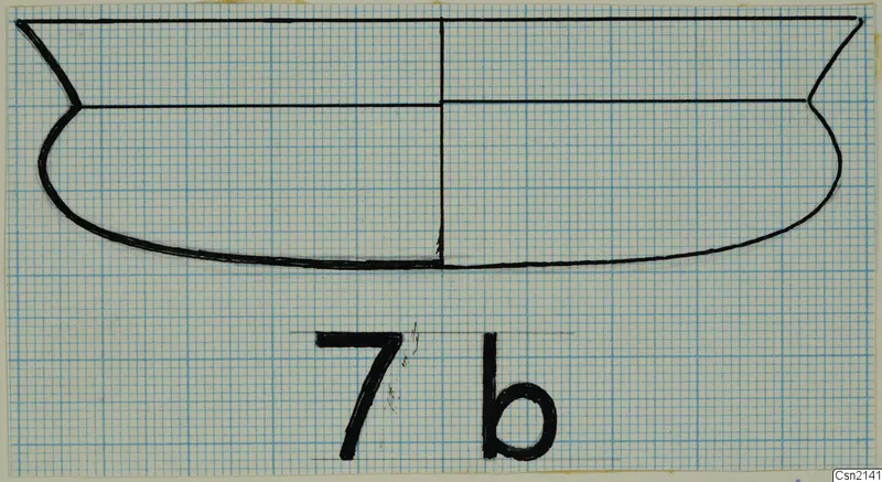 Profile drawing of a bowl in ink on graph paper, with a handwritten label below