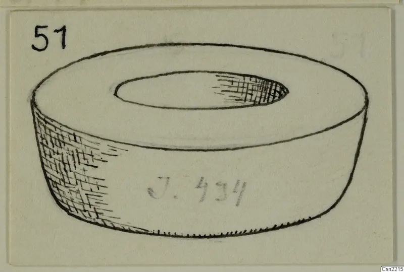 Pen drawing of a thick ring-shaped object with a wide central hole, labelled J.434