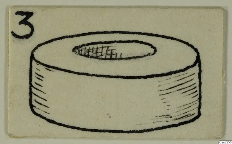 Drawing of a thick disc-shaped object with an oval hollow in its top, from Lapithos, with a number label