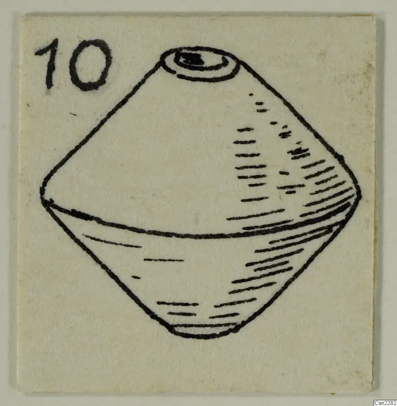 Line drawing of a double-cone object with a hole in the top, with a number label in the upper left.