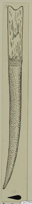 Field drawing of an iron knife from Amathus tombs 1–9, long tapering blade with a broad upper end
