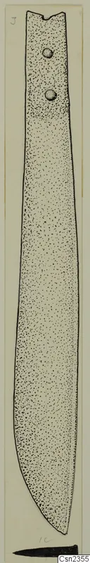 Drawing of an iron knife blade with two rivet holes near the top, from Idalion