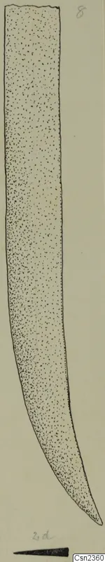 Drawing of an iron knife blade with a curved, pointed tip, from Amathus