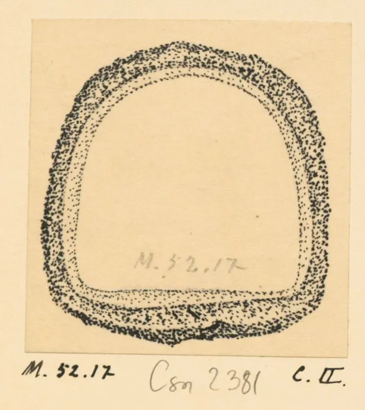 Field drawing of an iron tool fragment shaped as a thick, rounded ring.