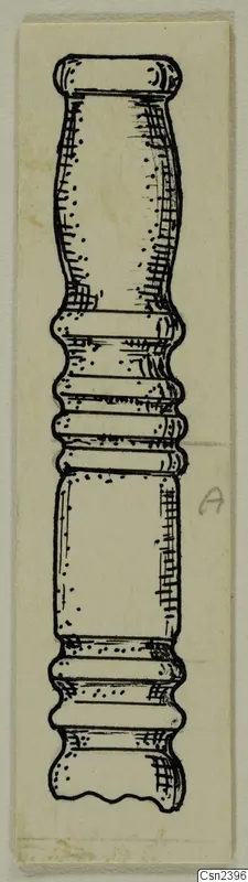 Pen drawing of a turned bone object with rings and a broken lower end, from Amathus