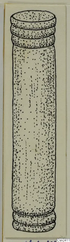Drawing of a cylindrical bone object with stepped rings at each end