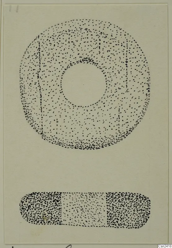 Drawing of a ring-shaped bone object seen from above and from the side, from Idalion