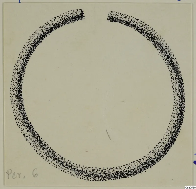 Drawing of an open ring-shaped object from Idalion, shown as a thick band of dense stippling with a gap at the top.