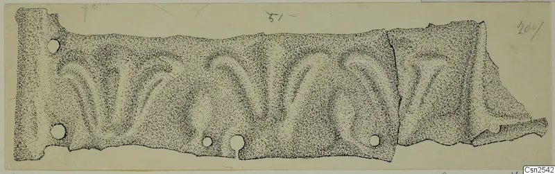 Drawing of a fragmentary silver strip from Idalion with repeated arched ornament and small holes