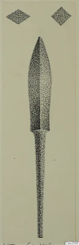 Drawing of a bronze weapon with a leaf-shaped blade and long tang
