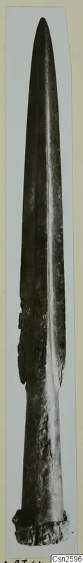 Bronze spearhead from Amathus, a long leaf-shaped blade with a central ridge and a socket base