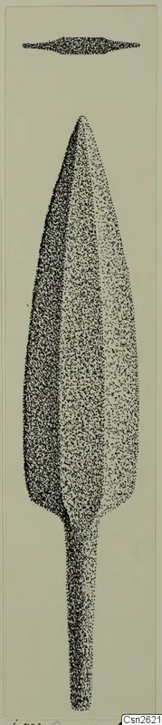 Drawing of a leaf-shaped blade with a long tang, Idalion, with a cross-section above