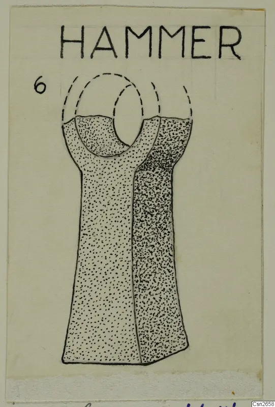Field drawing of a bronze tool with a hollow socket at the top and a tapering body, shaded with stippling