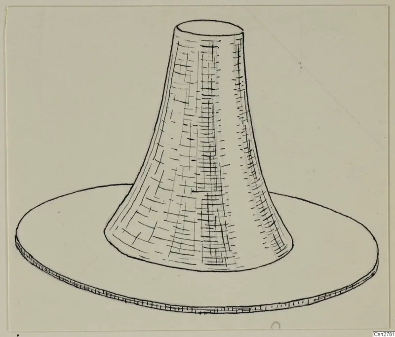 Pen drawing of a tapering cone rising from a wide flat base, one of the bronze utensils from Idalion.