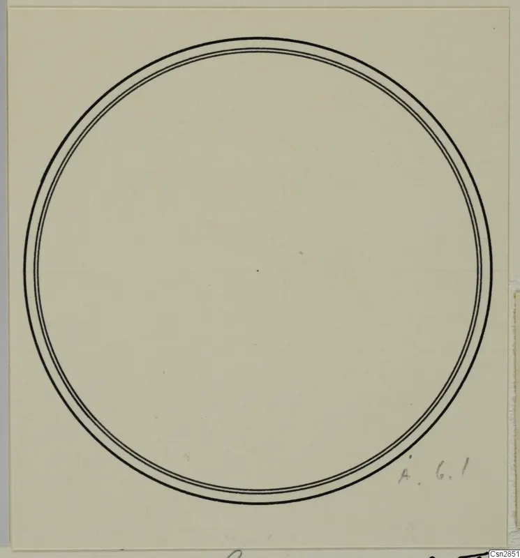 Line drawing of a circle with a thick outer line and two thin inner rings on a cream card