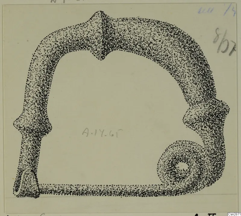Stippled drawing of a bronze loop with knobs and a spiral coil at one end, from Amathus