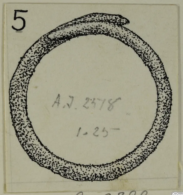 Stippled pen drawing of a bronze ring with overlapping ends, from Ayia Irini