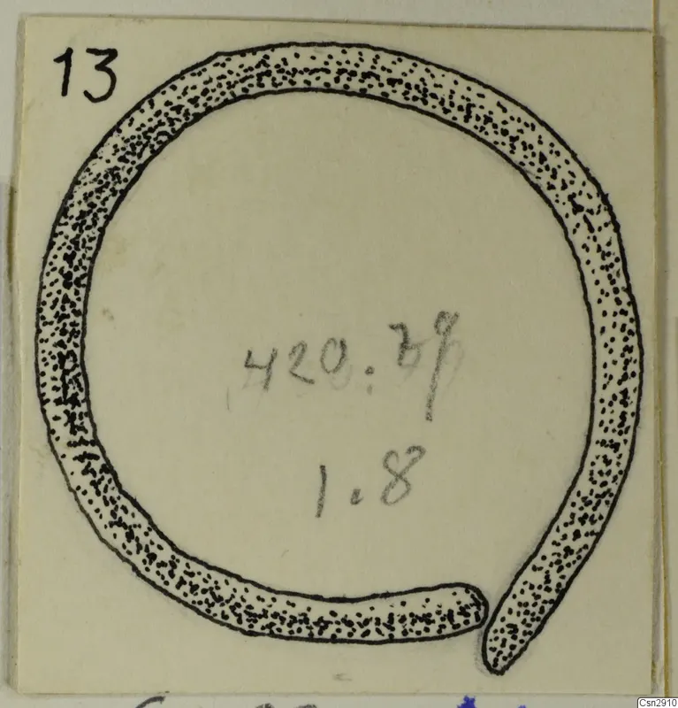Drawing of an open ring-shaped object with a gap at the lower right.
