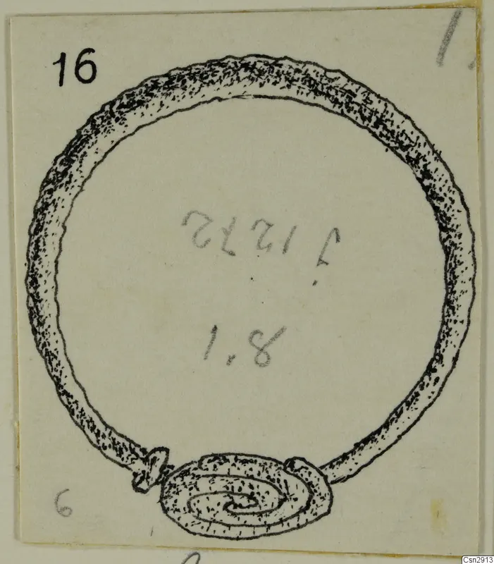 Drawing of a bronze bracelet with a spiral coil at one end, from Idalion