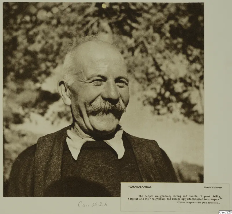 Portrait of Charalambos, a smiling older man with a moustache and open white collar