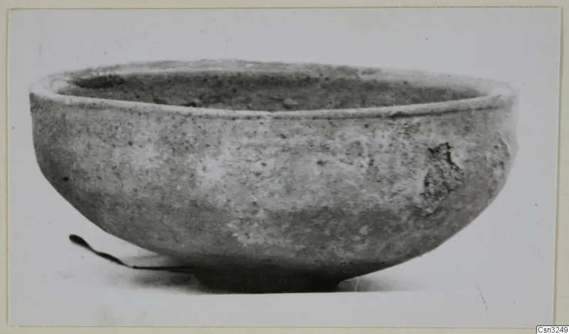 Pottery Plain White IV-V bowl, wide and shallow, photographed from the side