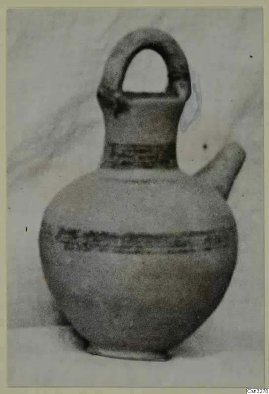 Pottery White Painted III-1 vessel from Lapithos, Kastros tombs: a jug with a loop handle and side spout, painted bands