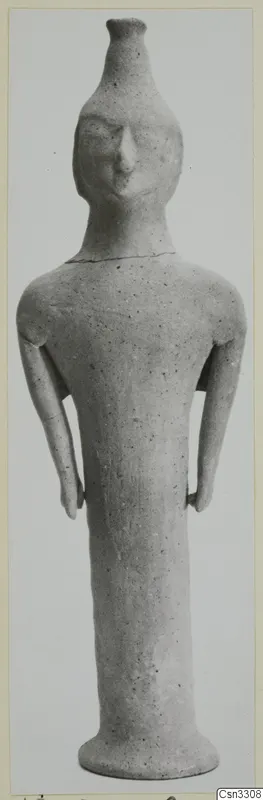Terracotta statuette of a standing figure with a tall cylindrical head, from Ayia Irini