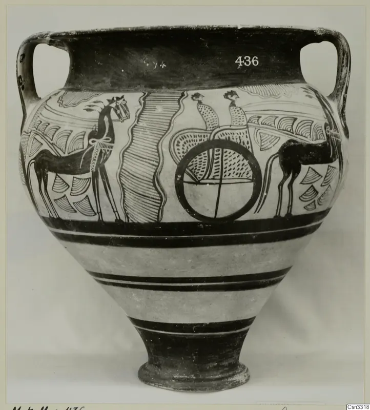 Two-handled Levanto-Helladic amphora-crater with painted horses and a chariot with a wheel around its body