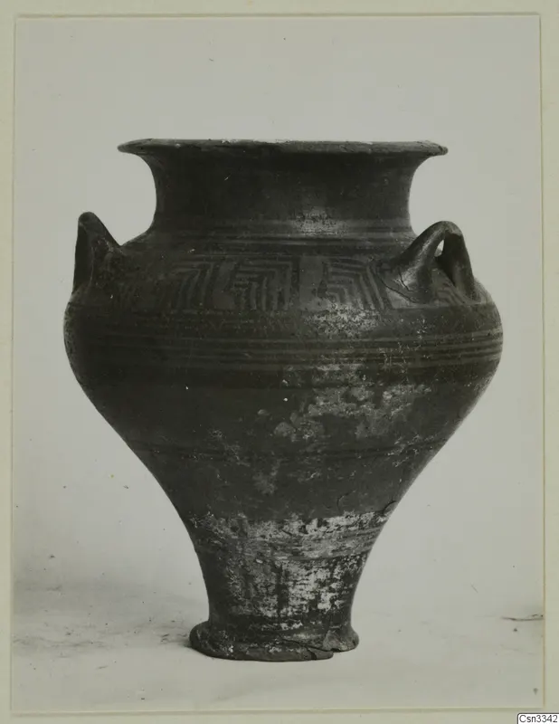 Levanto-Helladic Ware bowl-jar with two handles and a band of angular painted pattern on the shoulder