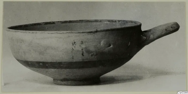 Pottery Levanto-Helladic Ware bowl-jar with a horizontal handle and dark painted bands