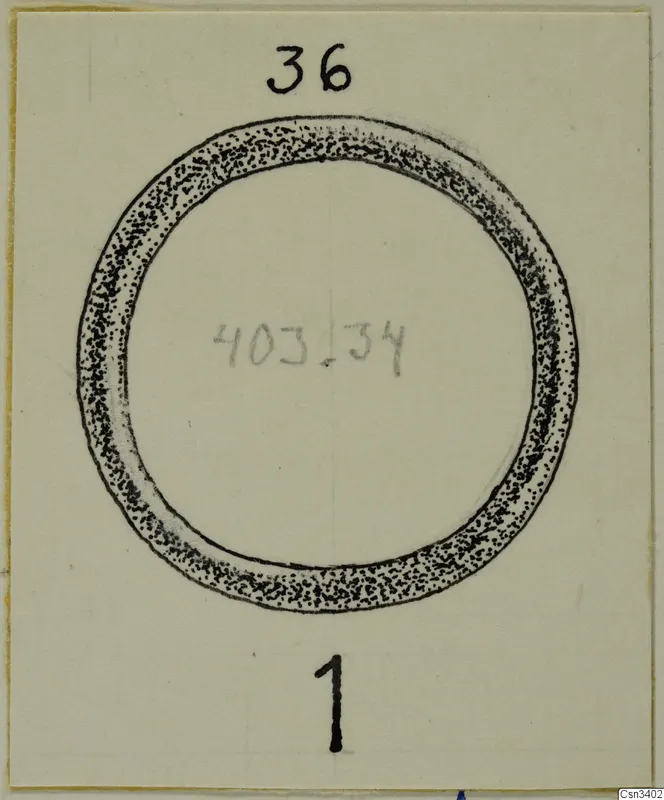 Field drawing of a plain gold ring from Lapithos, with number labels above and below
