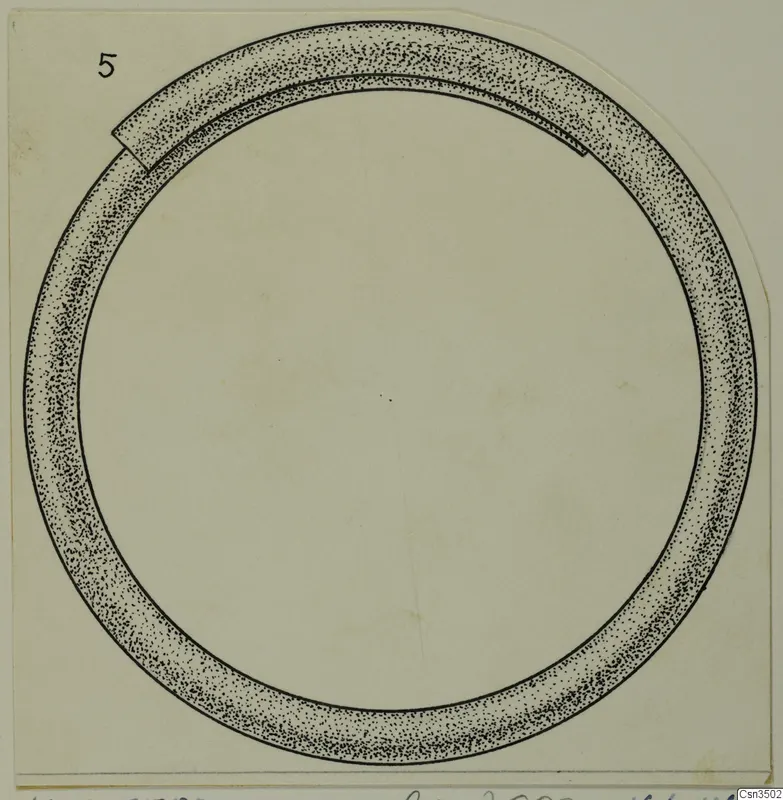 Drawing of an open gold ring with a gap at the upper left