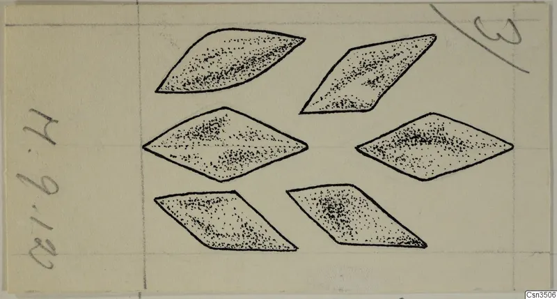 Drawing of six lozenge-shaped gold jewellery fragments from Marion