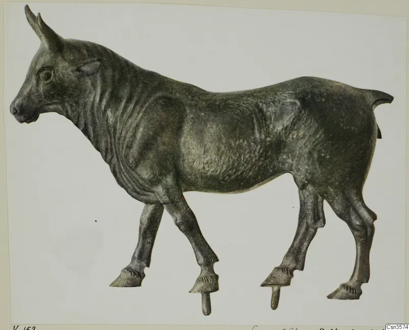 Bronze statuette of a standing bull in profile facing left, from Vouni